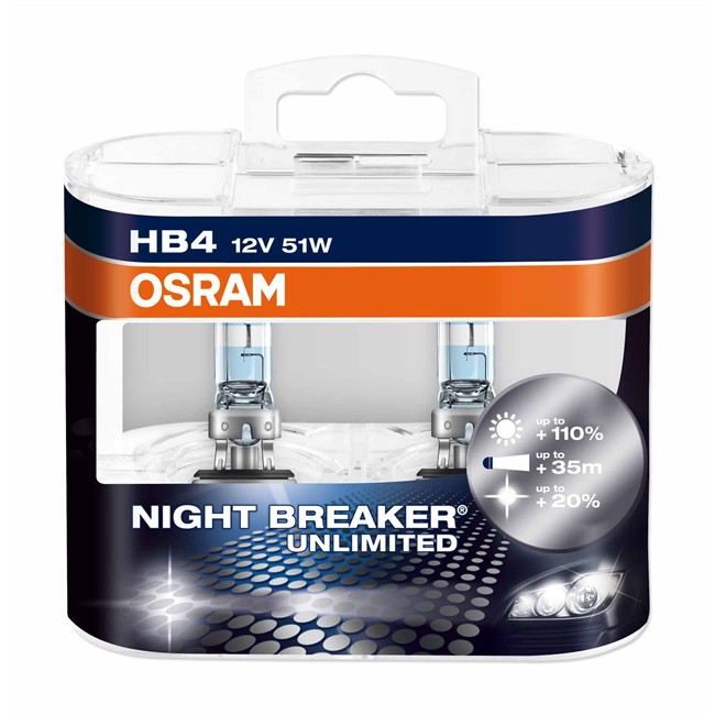 2 Lâmpadas De Halogéneo Osram Nightbreaker Unlimited Hb4