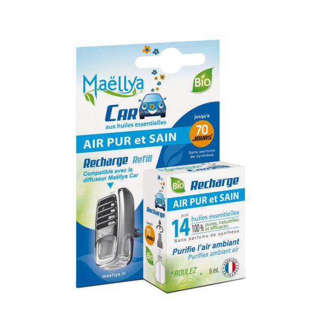 Recarga De Ambientador Orgânico Para O Carro Pure And Clean Air Óleos Essenciais Da Maellya - 5 Ml